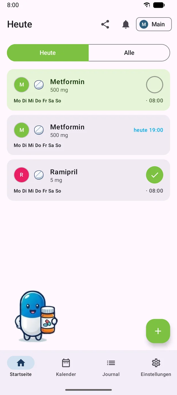 Die Startseite der App mit den heutigen Einnahmen