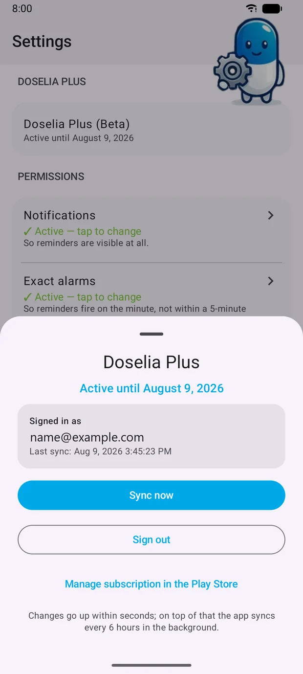 Plus view in the app settings
